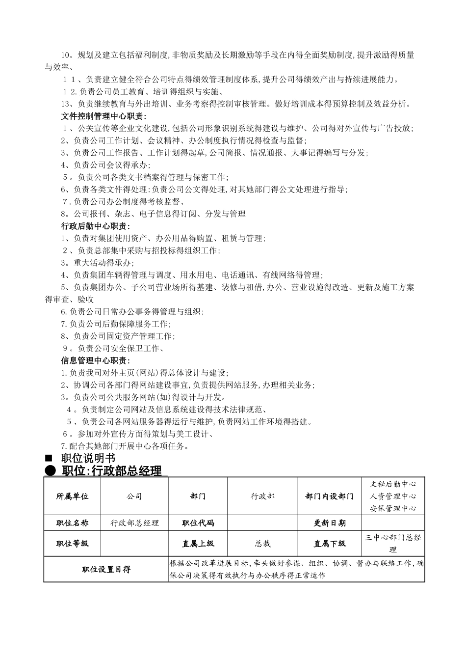 行政部岗位设置及岗位说明书_第3页