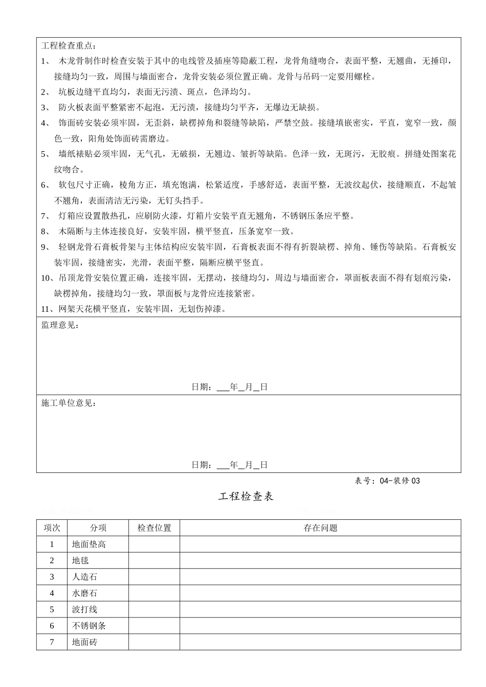 装修工程检查表格_第3页