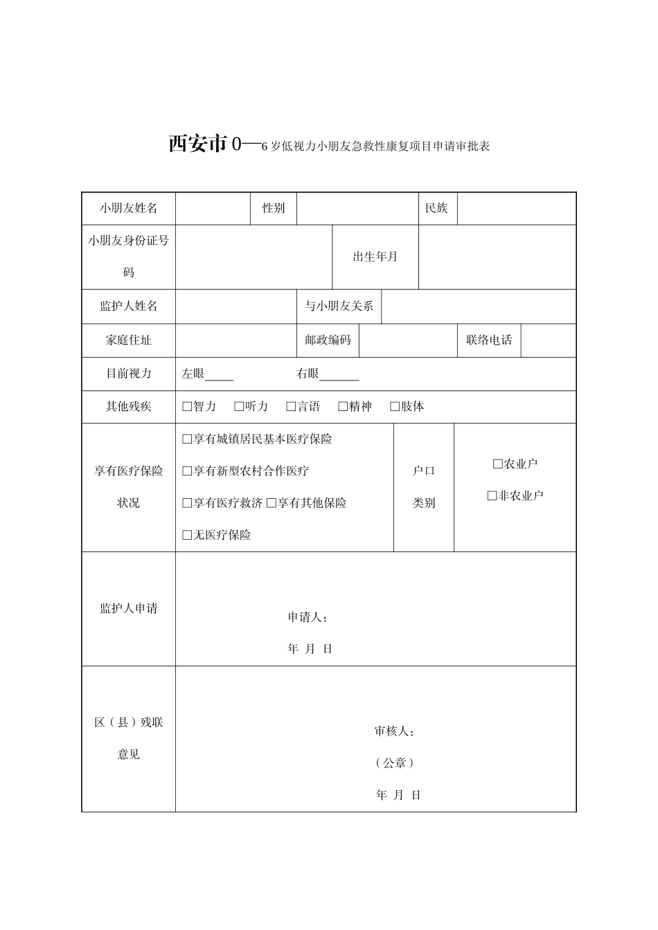 西安市岁低视力儿童抢救性康复项目申请审批表_第1页