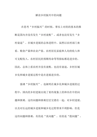 解读乡村振兴中的问题