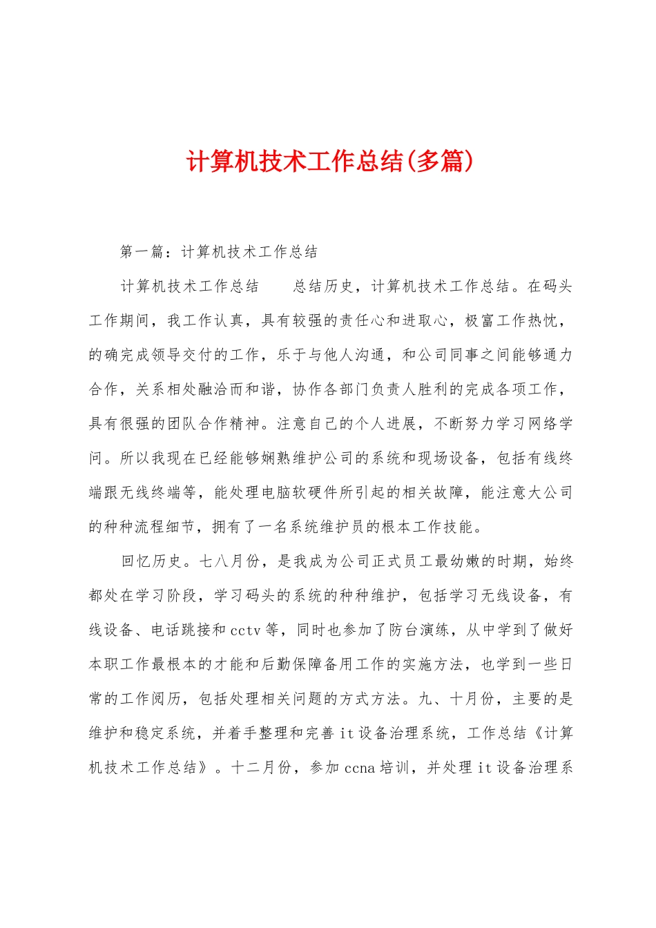 计算机技术工作总结_第1页