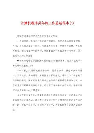 计算机程序员年终工作总结范本