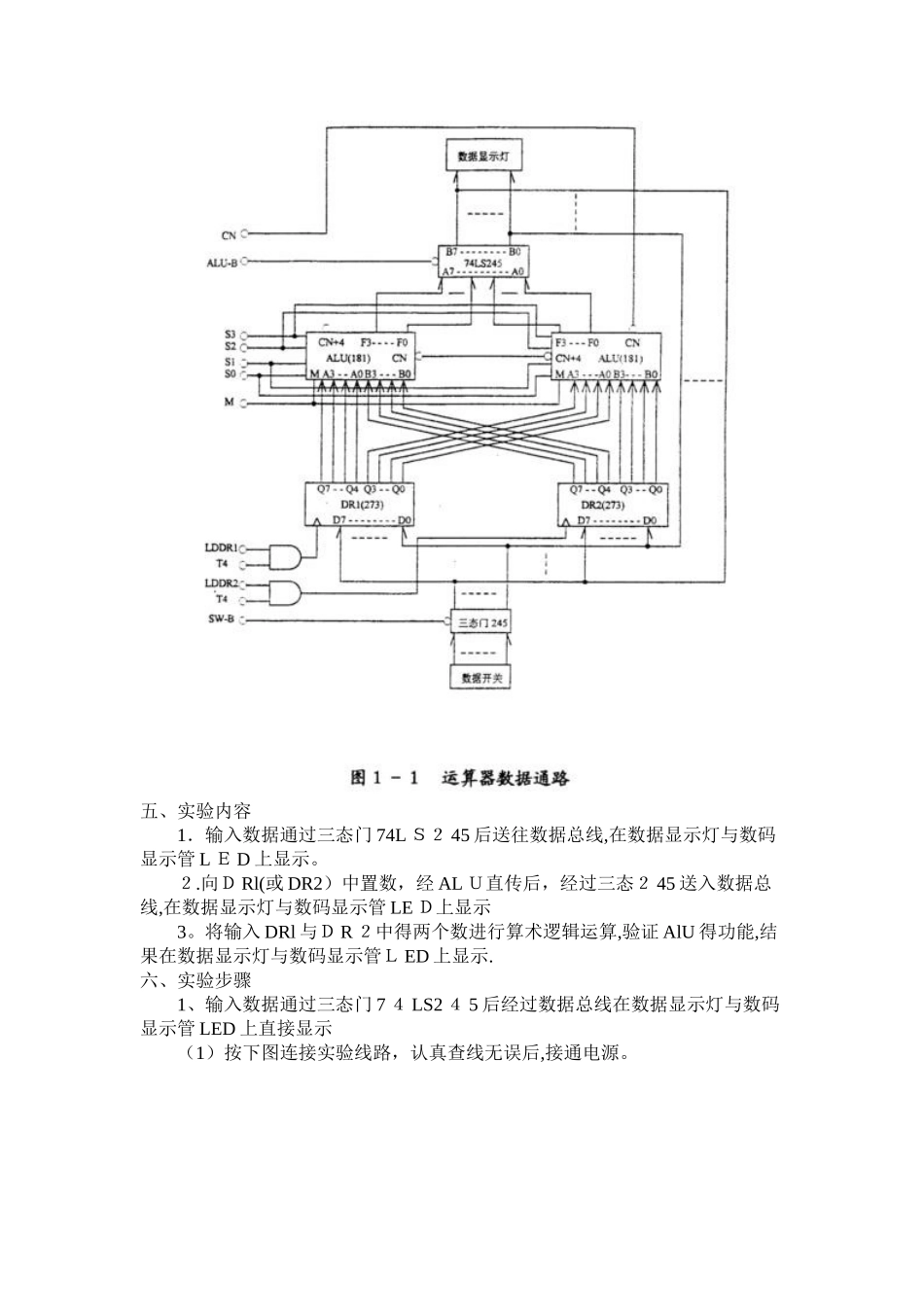 计算机组成原理  运算器实验—算术逻辑运算实验_第2页