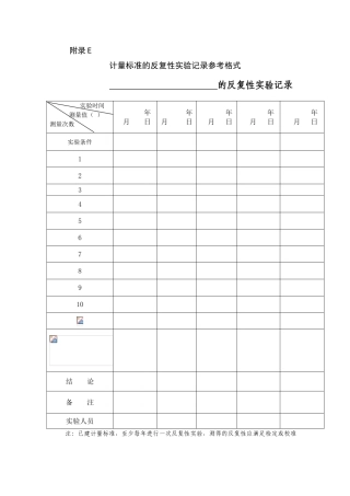 计量标准的重复性试验记录参考格式