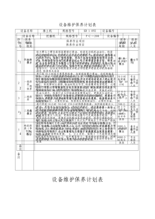 设备维护保养计划表