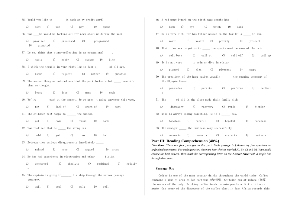 试题题库-—英语二级考试试卷及参考答案精华版_第3页
