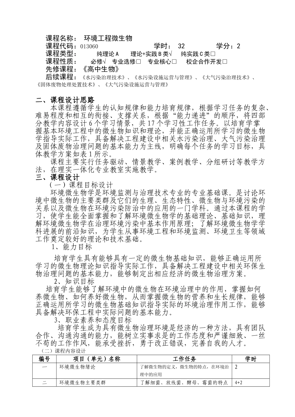 课程整体设计模板环境工程微生物大学论文_第2页