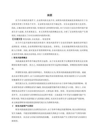 财务风险产生的原因及对策