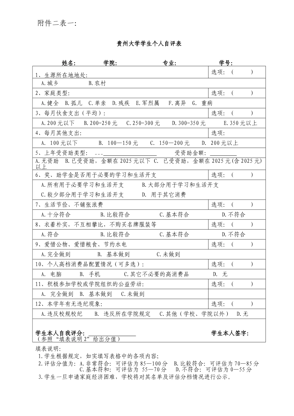 贵州大学家庭经济困难学生评定方法及表格_第2页