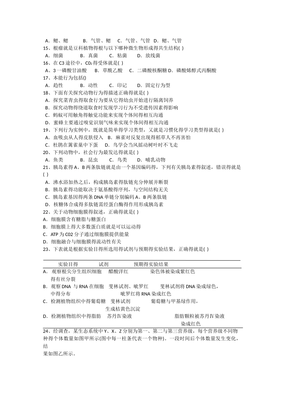 贵州省中学生生物学竞赛考试试卷_第2页