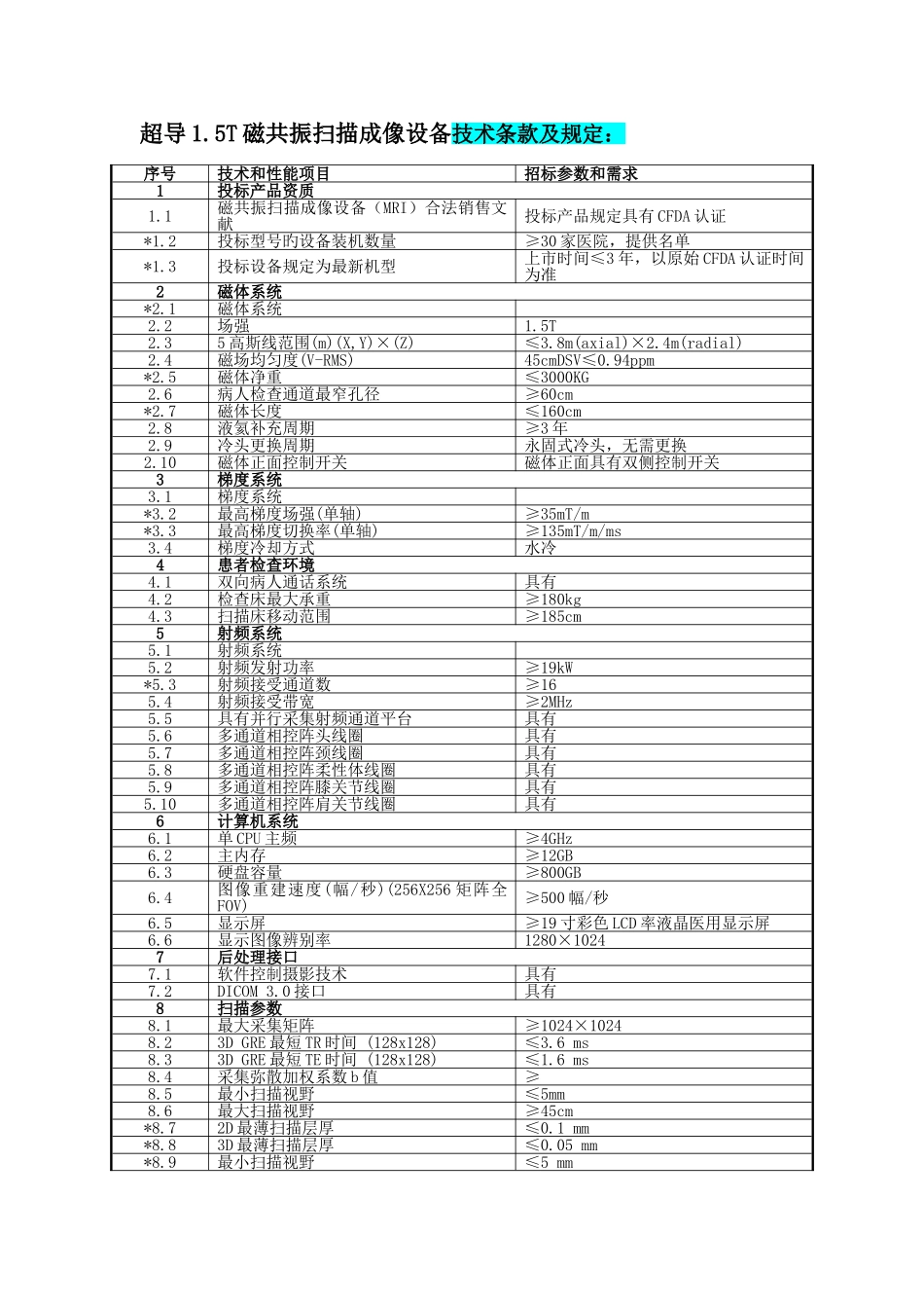超导磁共振扫描成像设备技术条款及要求_第1页