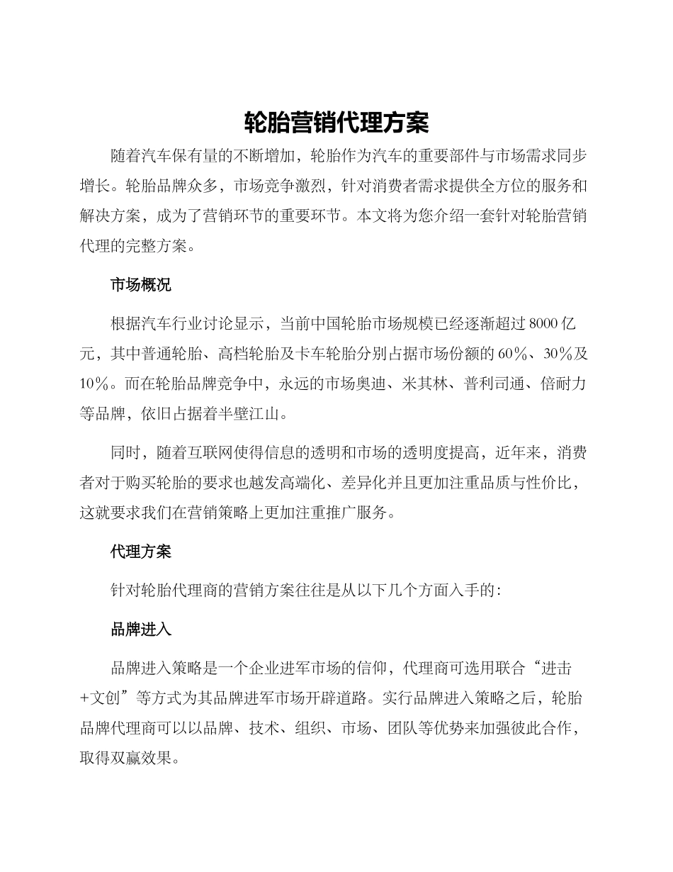 轮胎营销代理方案_第1页