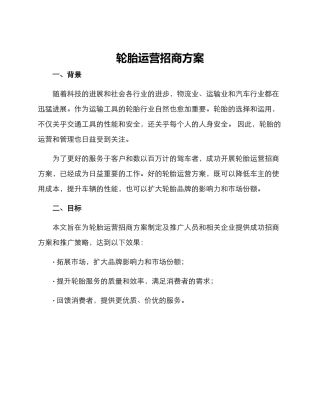 轮胎运营招商方案