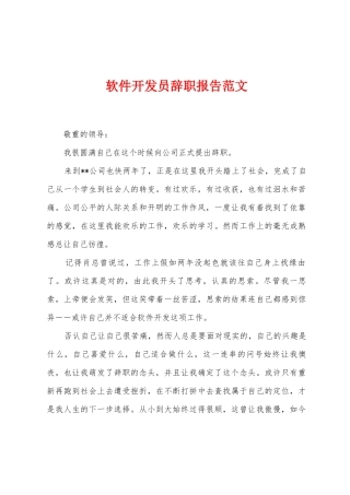 软件开发员辞职报告范文