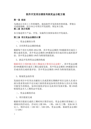 软件开发项目绩效考核奖金分配方案