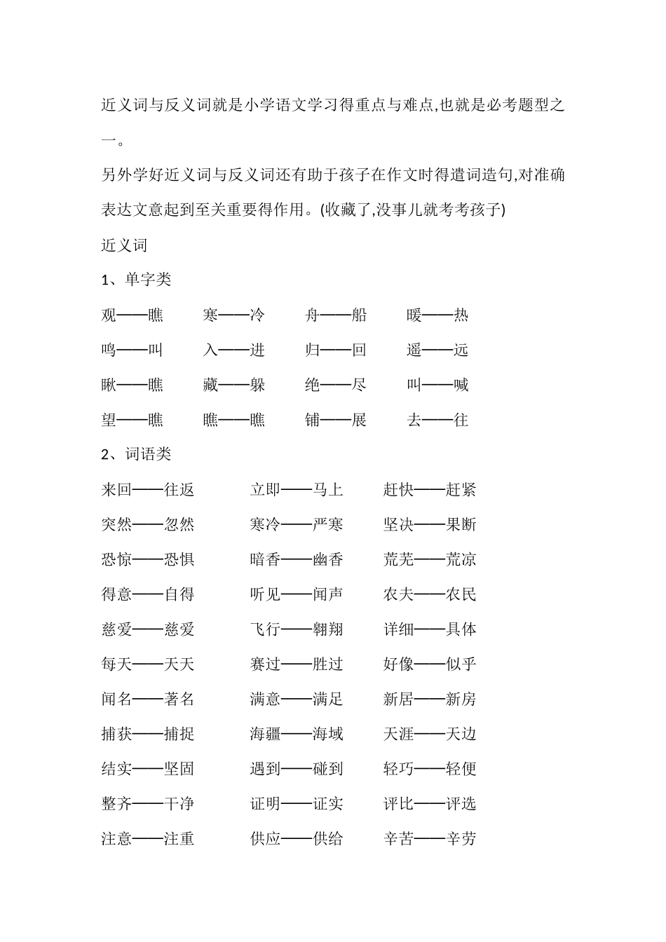 近义词和反义词是小学语文学习的重点和难点_第1页