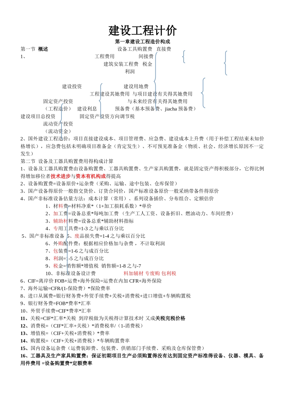 造价知识点总结 建设工程计价_第1页
