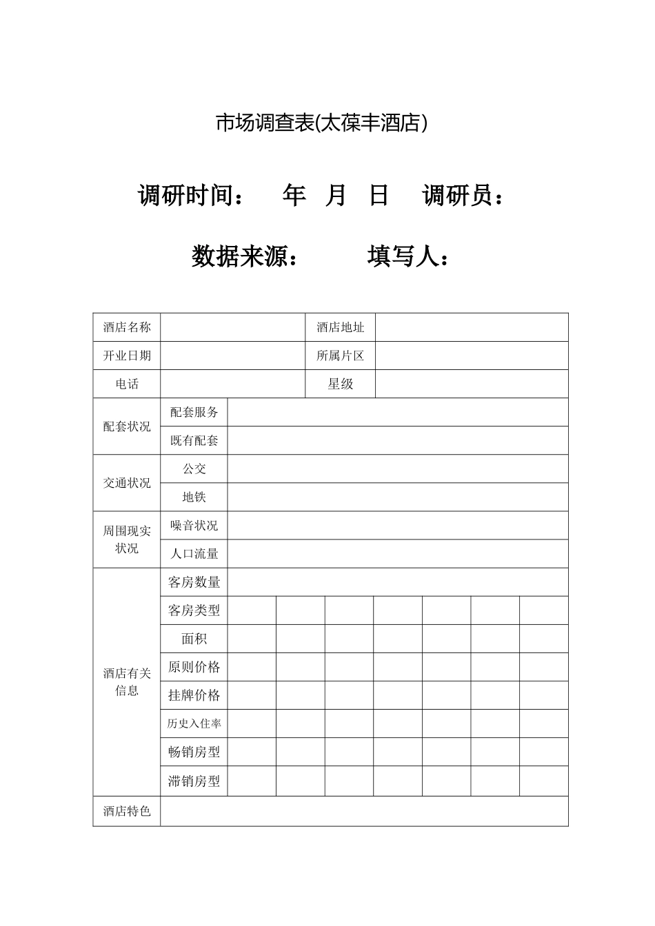 酒店市场调研表_第1页