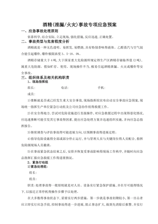 酒精泄漏事故专项应急预案