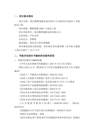 重庆腾辉地维水泥有限公司4600t水泥停湿改干工程节能评估报告书