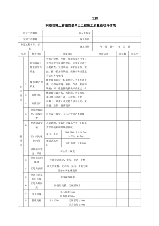 钢筋混凝土管道安装单元工程施工质量验收评定表