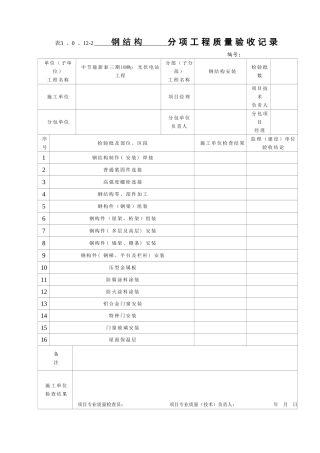 钢结构检验批表格