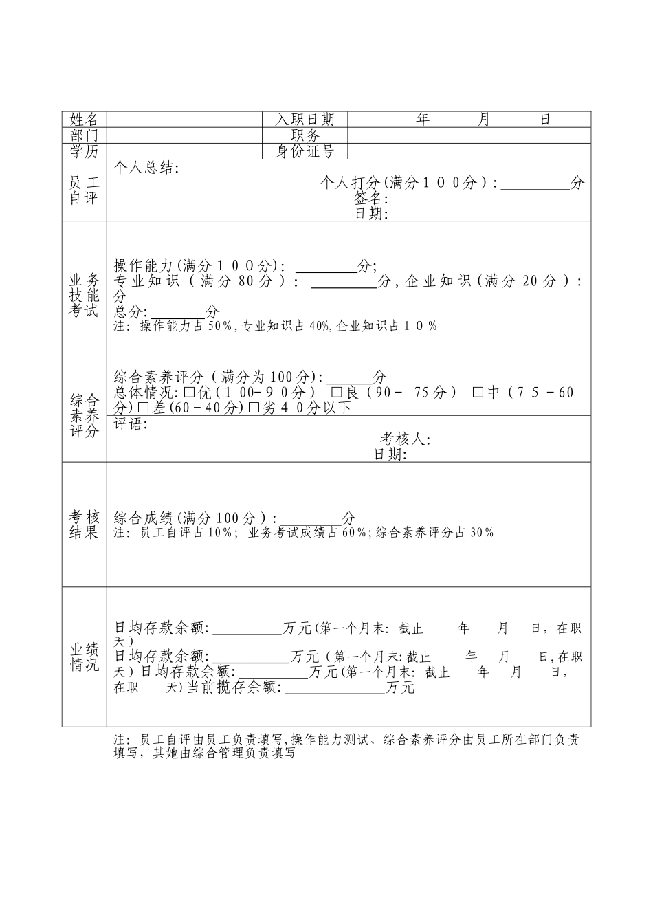 银行试用期员工转正考核表_第2页