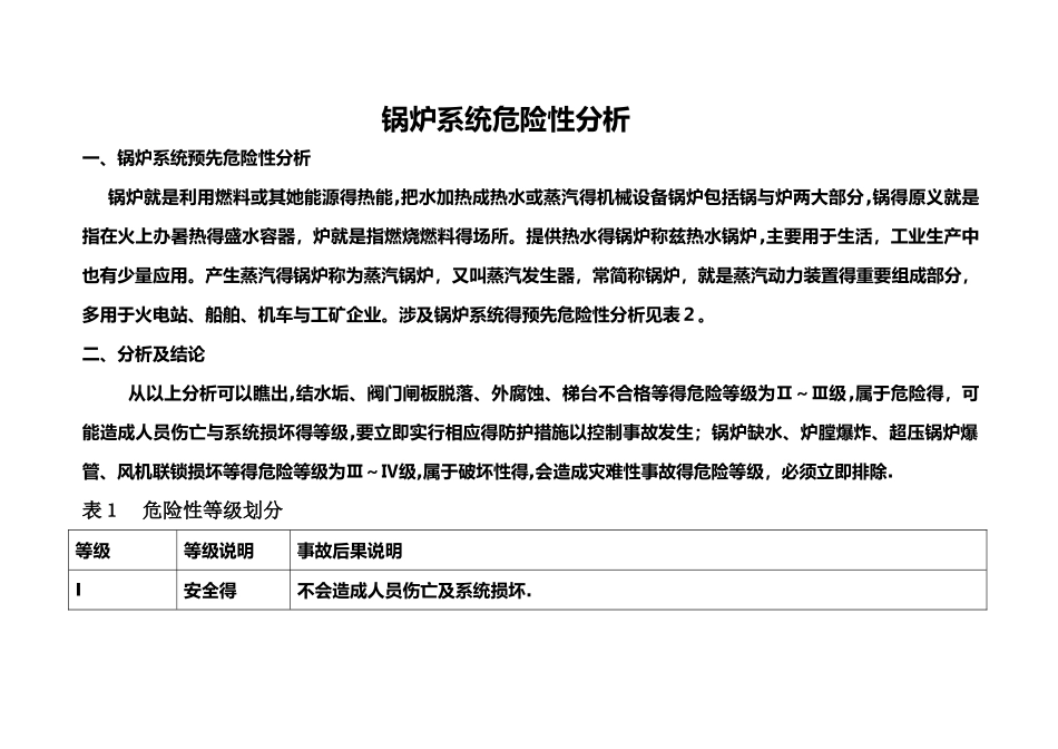 锅炉系统预先危险性分析_第1页