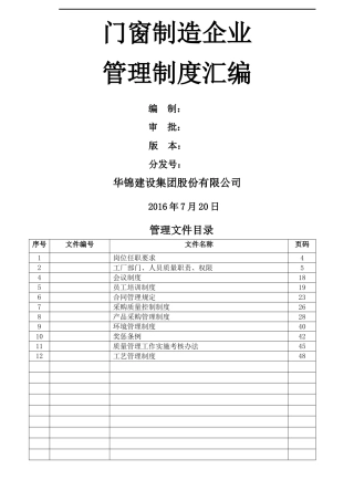 门窗制造企业管理制度