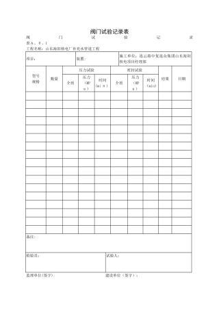 阀门试验记录表