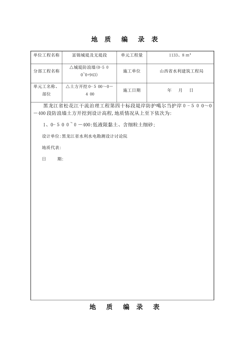 防浪墙土方开挖地质编录表岸_第1页