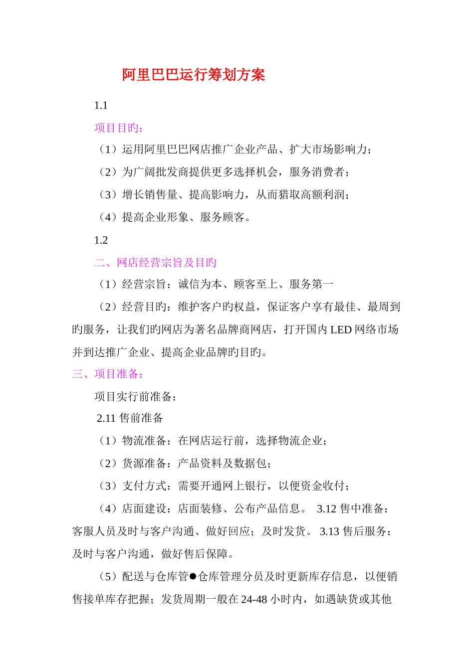 阿里巴巴店铺拟定运营方案_第1页