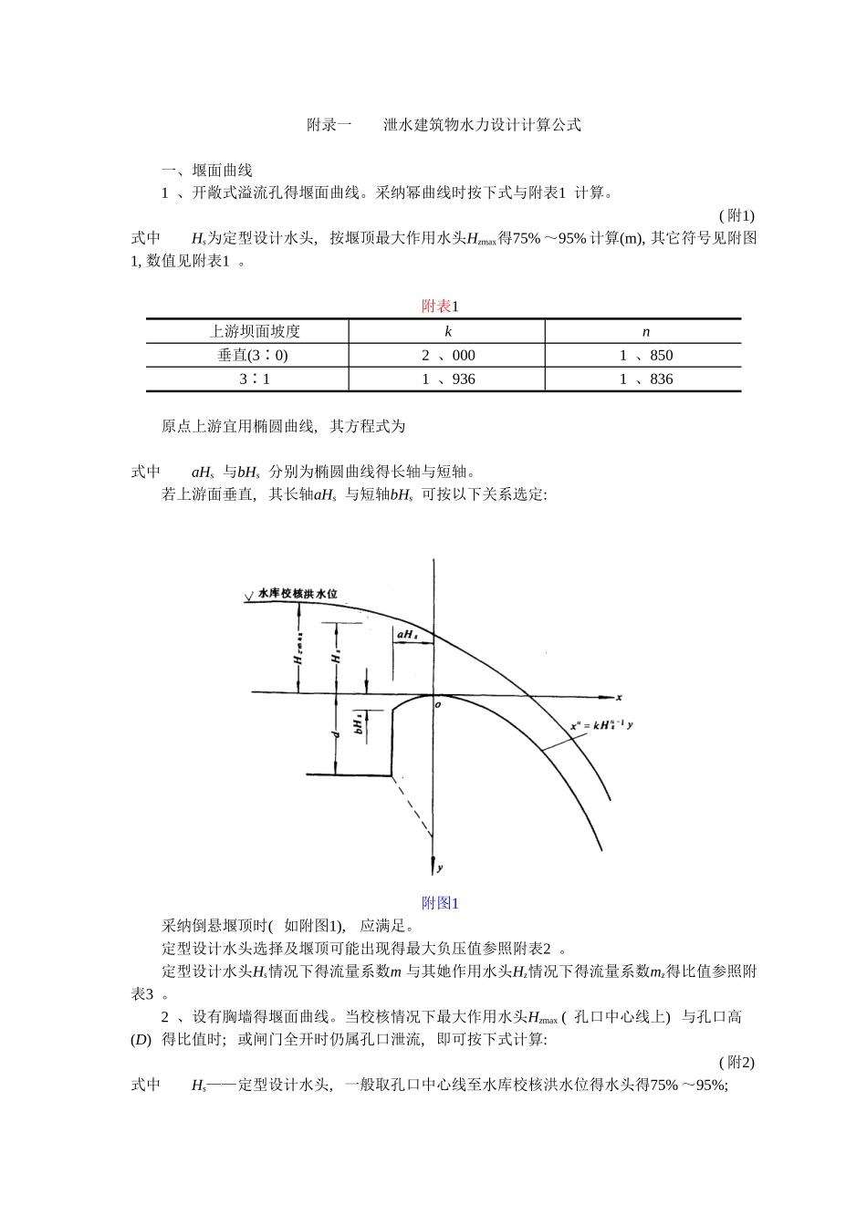 附录一  泄水建筑物水力设计计算公式_第1页