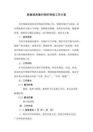 陈集镇高集村秸秆禁烧工作方案