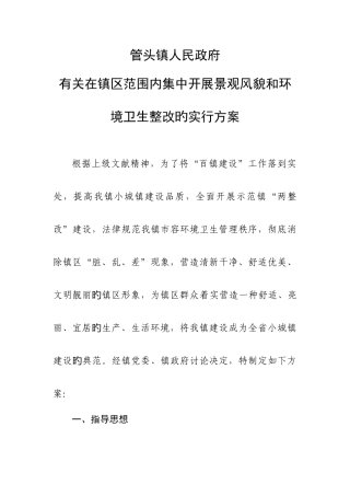 集中开展景观风貌和环境卫生整治的实施方案