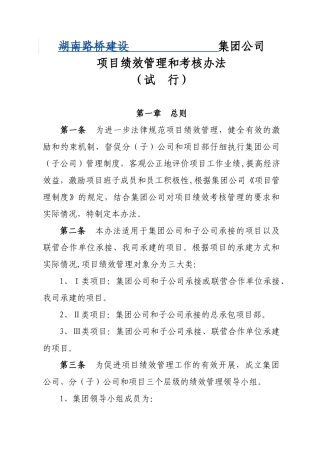集团公司项目绩效管理和考核办法大学论文