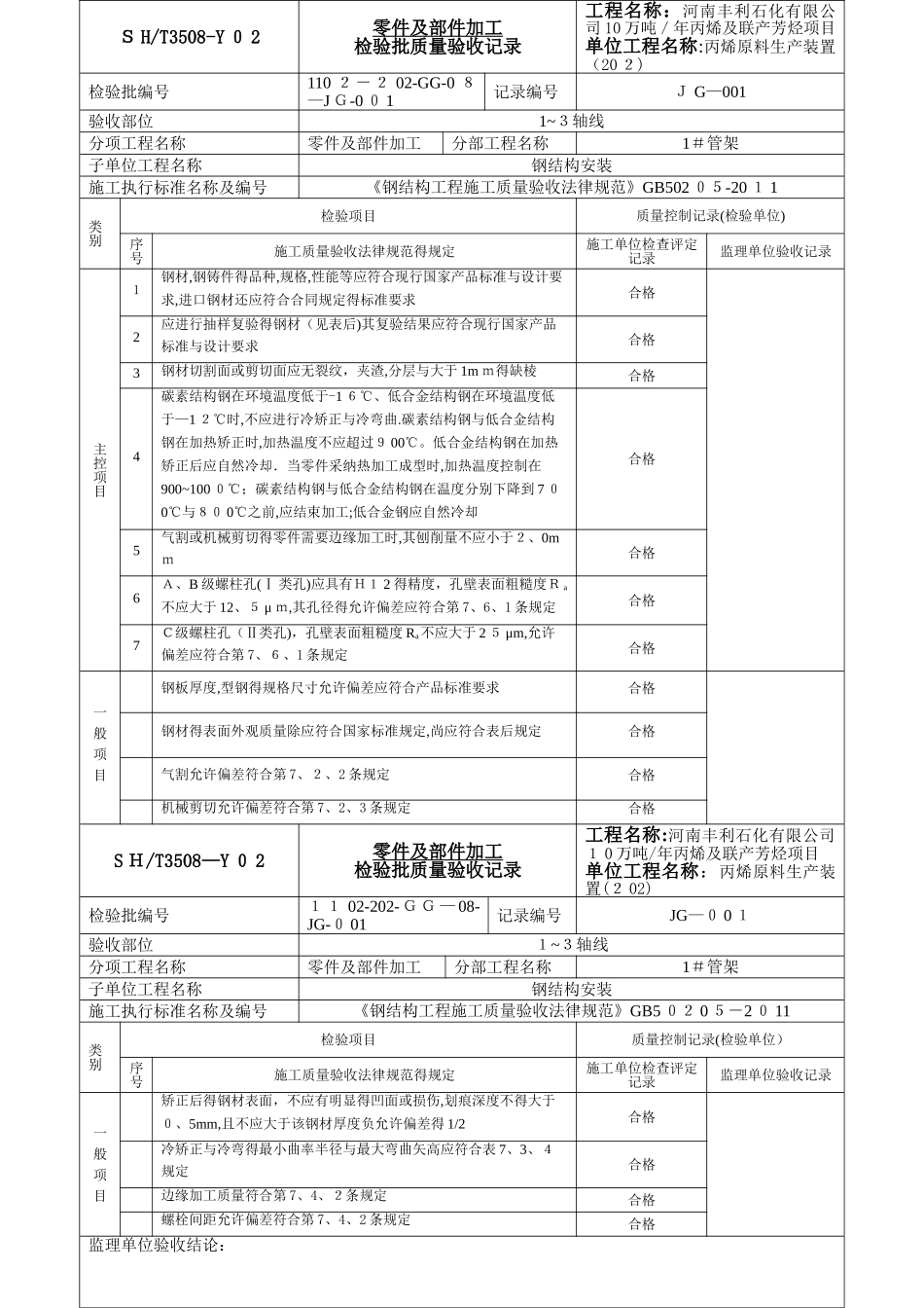零件及部件加工检验批质量验收记录_第1页