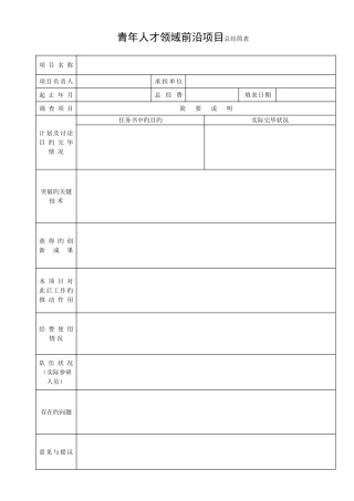 青年人才领域前沿项目总结简表