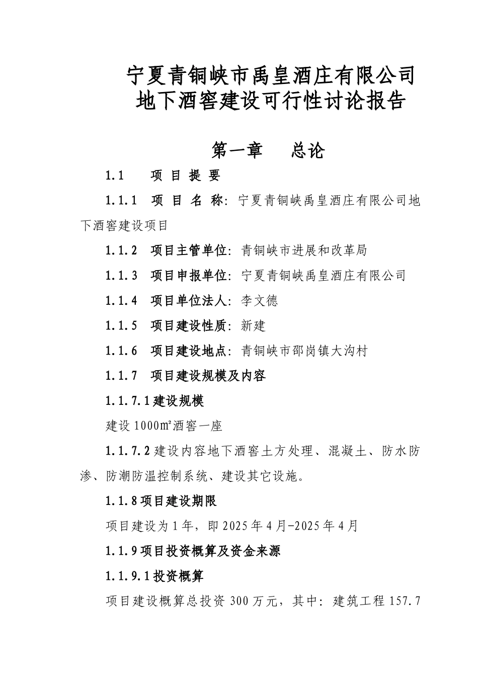 青铜峡市禹皇酒庄有限公司地下酒窖建设项目可行性研究报告_第2页