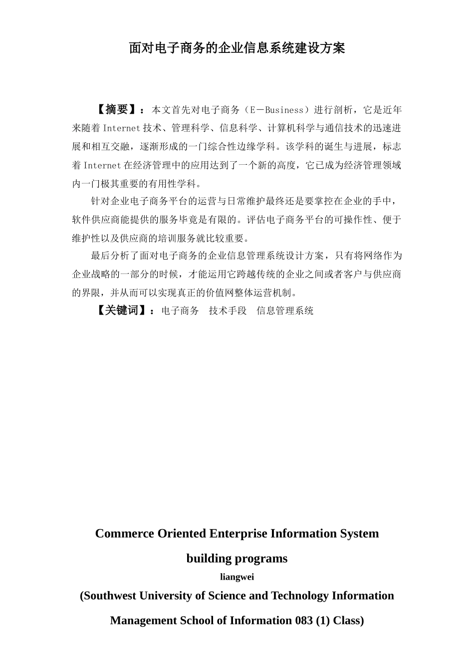 面向电子商务的企业信息系统建设方案-毕业论文_第1页
