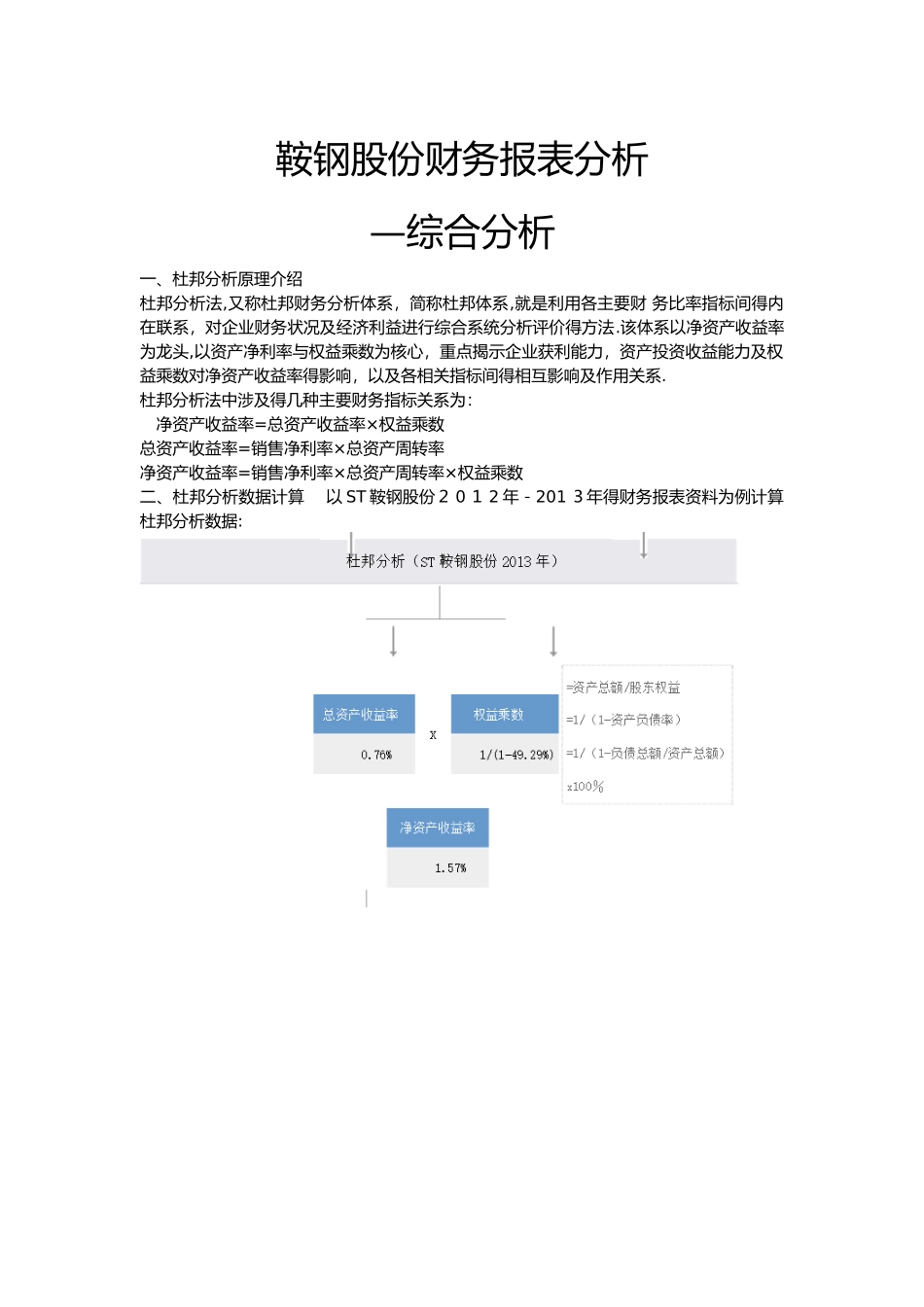 鞍钢股份财务报表分析  —综合分析_第1页
