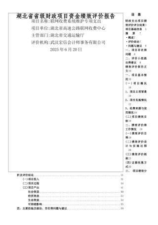 项目资金绩效评价报告