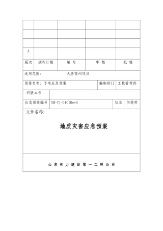 项目部地质灾害应急预案