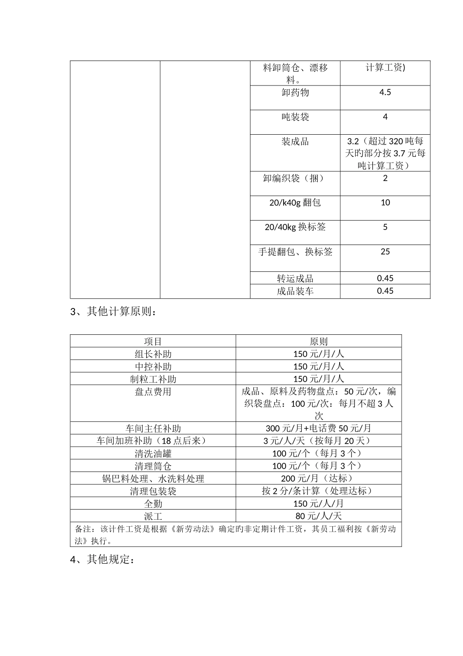饲料厂生产部计件员工工资方案_第2页