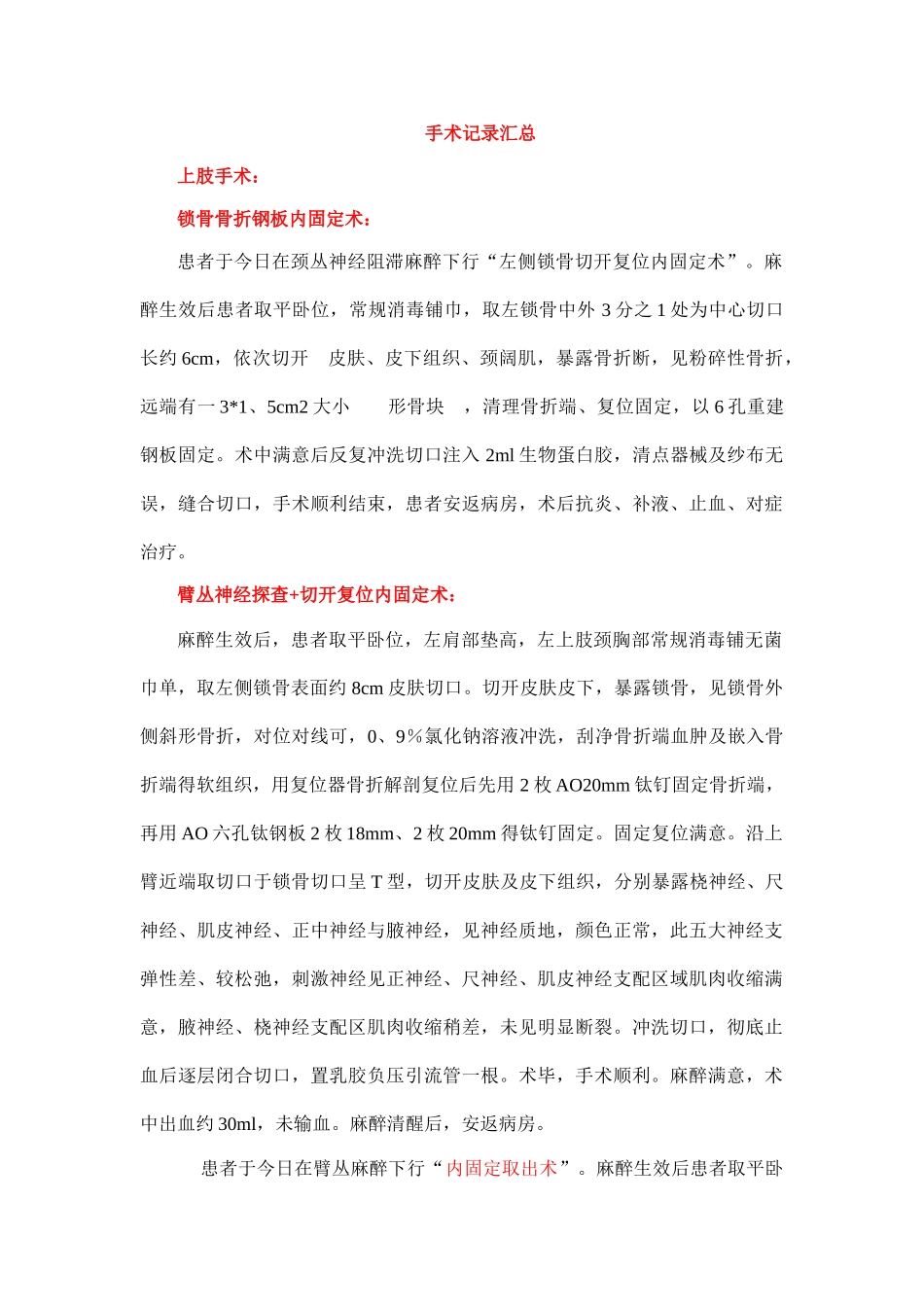 骨科手术记录汇总_第1页