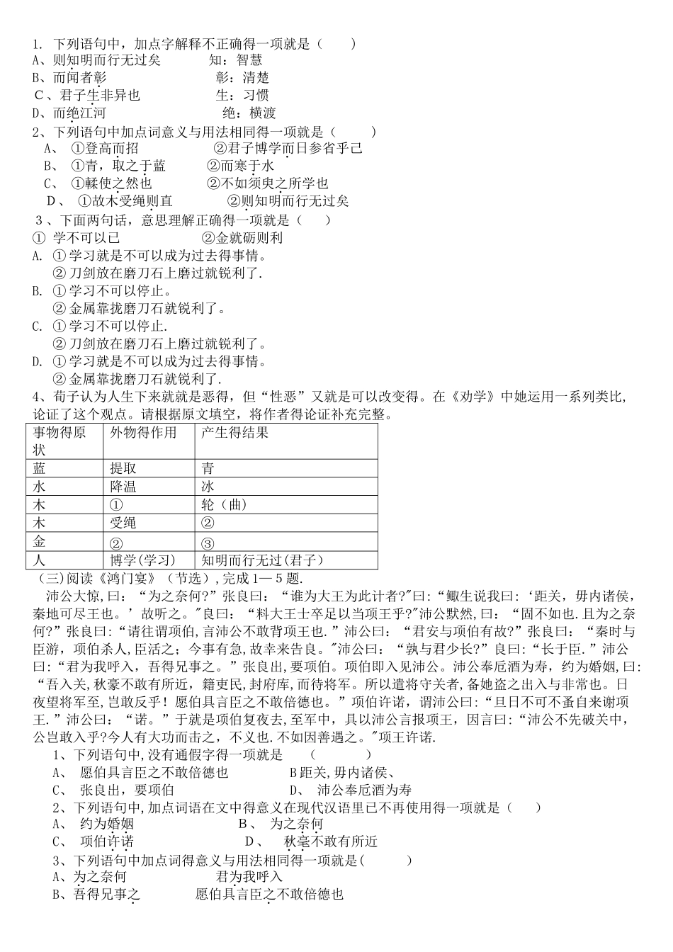 高三会考古诗文练习_第2页