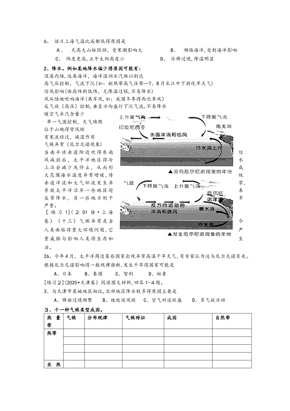 高三专题一轮复习 气候成因分析类及课时练习_第2页