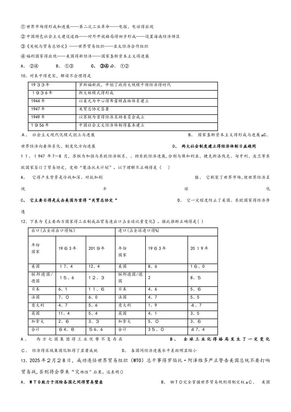 高三复习专题训练：人教版必修二第八单元世界经济的全球化趋势_第2页