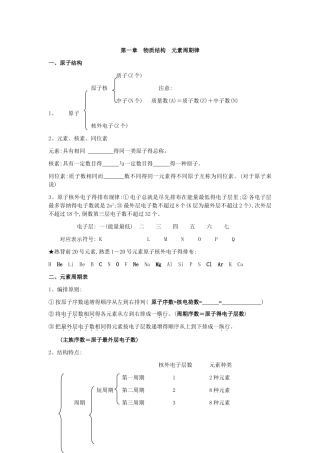 高中化学必修二第一章知识点与习题