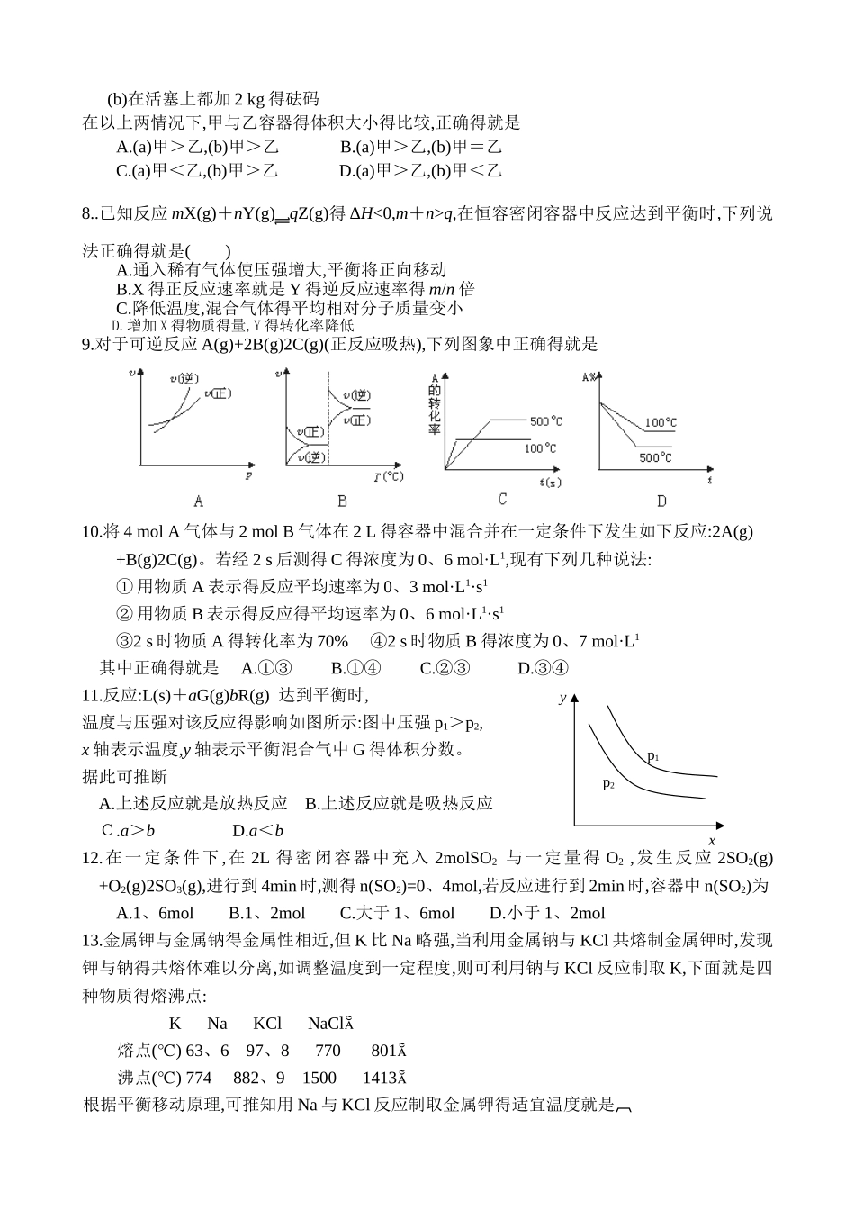 高中化学选修4《第二章测试题》_第2页
